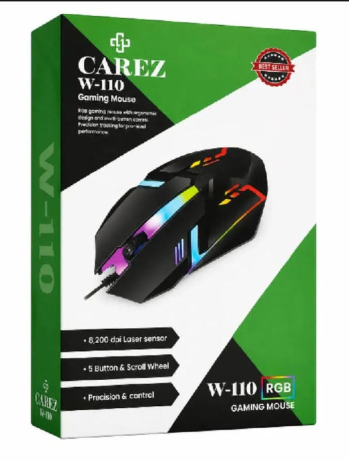 Rgb 7 Light 3200 Dpi breathing| W110 RGB Gaming Mouse – 3200 DPI, 7-Color LED Lights, Wired USB