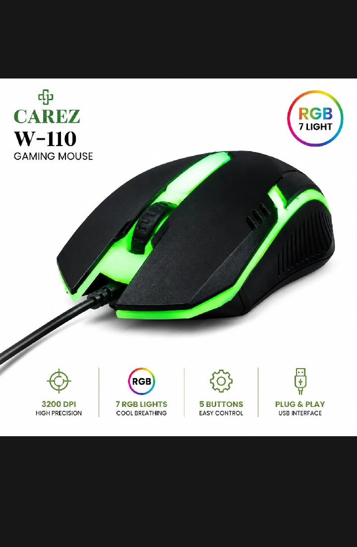 Rgb 7 Light 3200 Dpi breathing| W110 RGB Gaming Mouse – 3200 DPI, 7-Color LED Lights, Wired USB